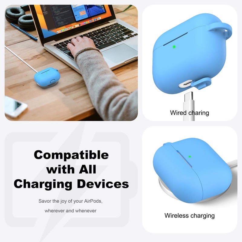 R-fun for AirPods Pro 2nd/1st Generation Case with Cleaner Kit,Soft Silicone Protective Case Cover for Apple AirPod Pro 2/1 for Women Men,AirPods Pro Case Accessories with Keychain,Light Blue - Image 3